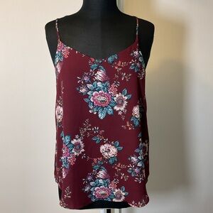 19. Pink Republic Burgundy Flower Print Spaghetti Strap Blouse Size Medium